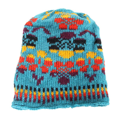 Turquoise Patterned Slouch Beanie