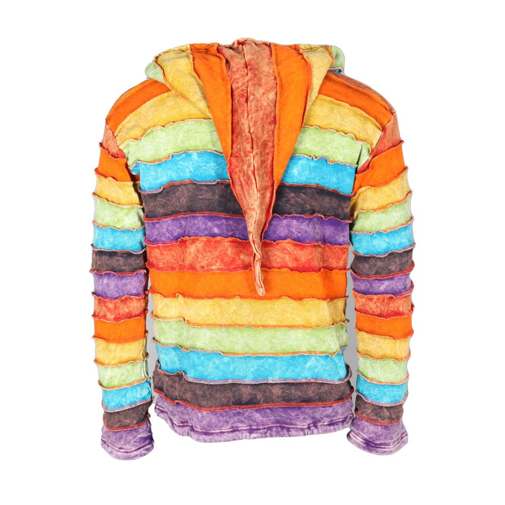 Fleece Lined Acid Wash Rainbow Ribbed Hoodie..