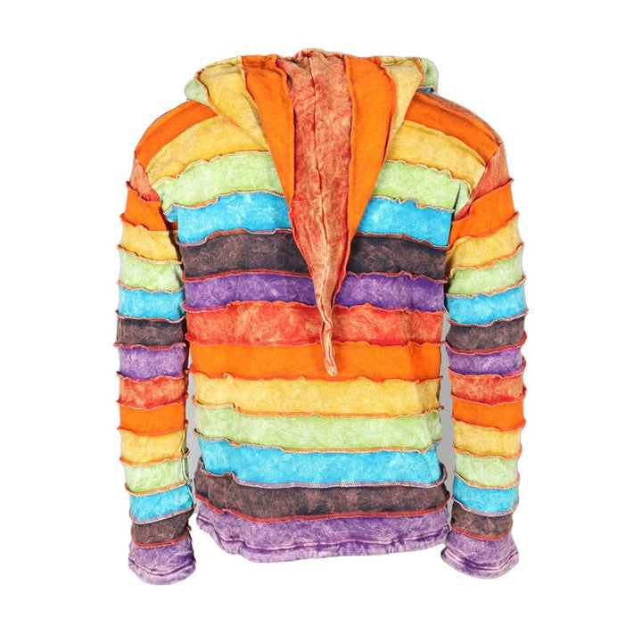 Fleece Lined Acid Wash Rainbow Ribbed Hoodie..