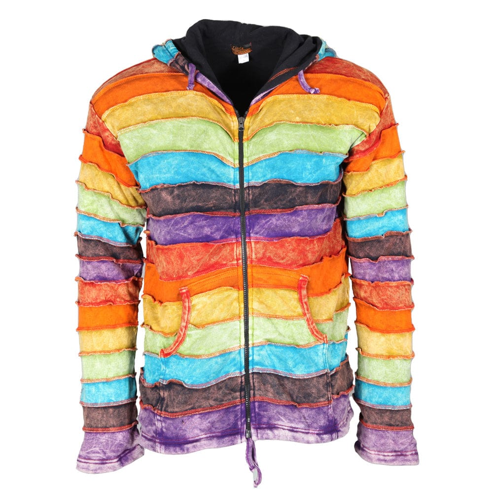 Fleece Lined Acid Wash Rainbow Ribbed Hoodie..