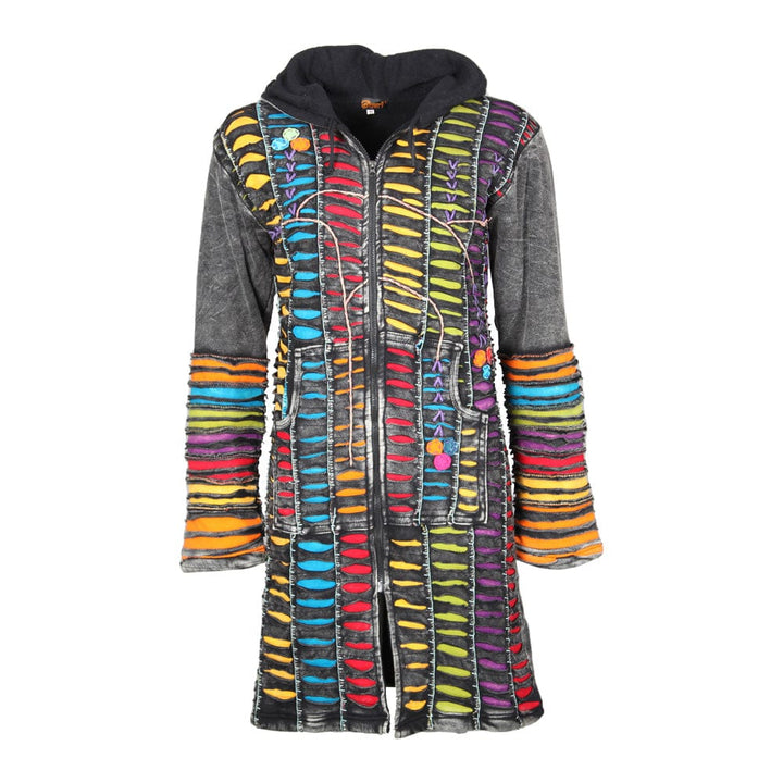 Fleece Lined Long Coat With Rainbow Rips..