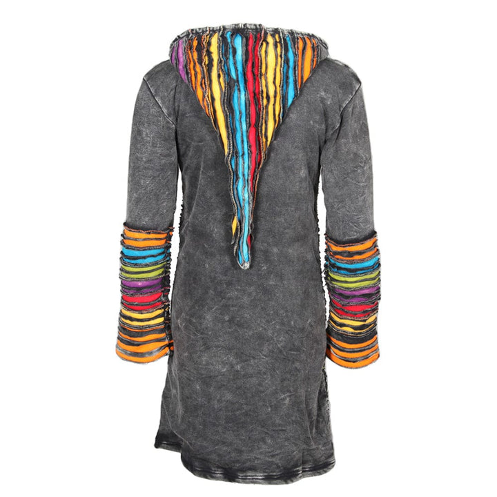 Fleece Lined Long Coat With Rainbow Rips..