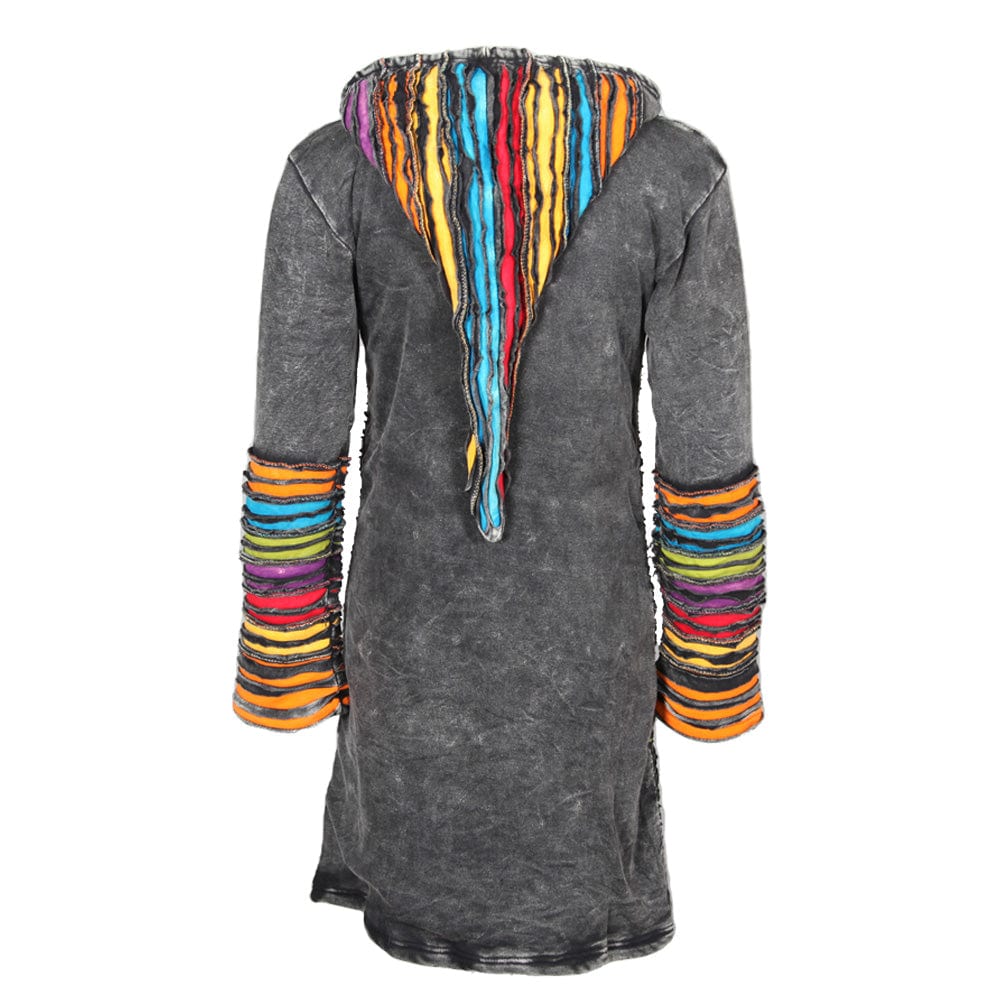 Fleece Lined Long Coat With Rainbow Rips..