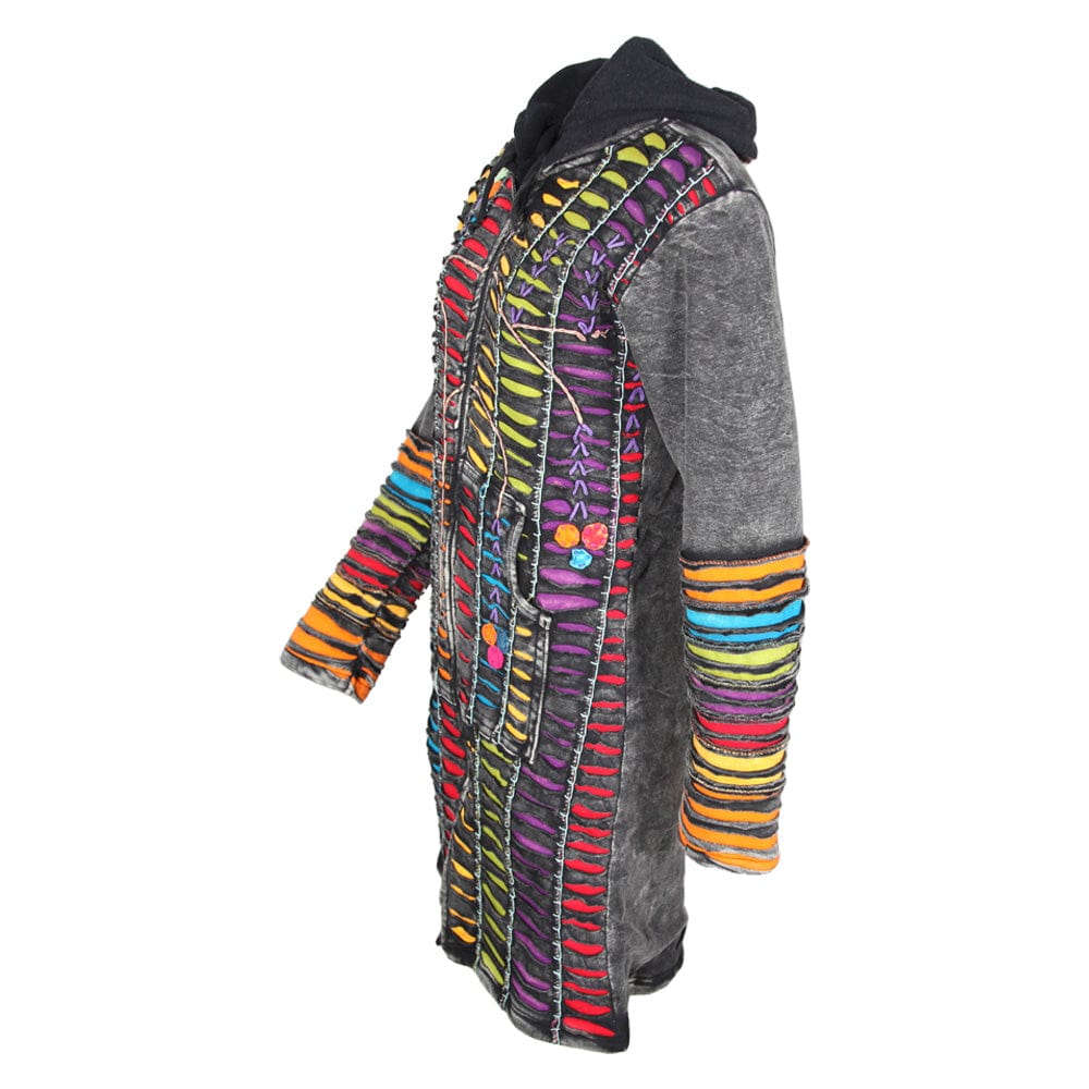 Fleece Lined Long Coat With Rainbow Rips..
