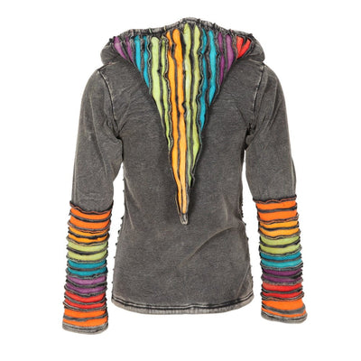 Fleece Lined Black Hoodie With Rainbow Rips