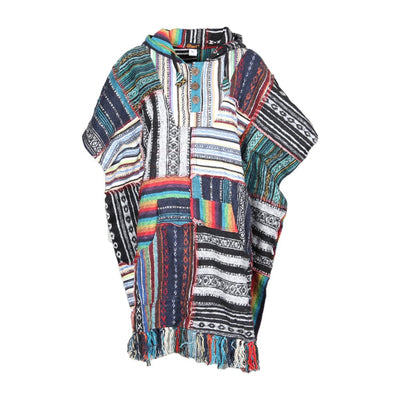 Patchwork Hooded Blanket Poncho