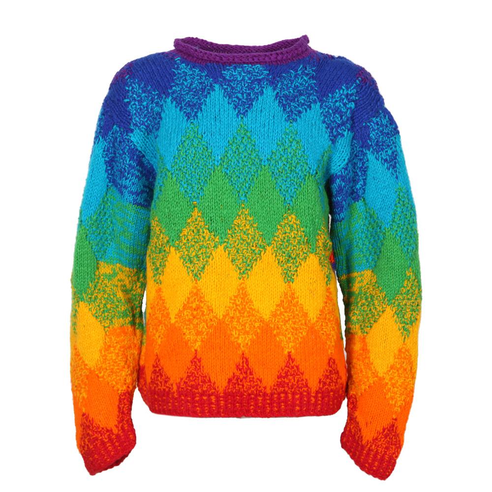 Men's Rainbow Diamond Knit Chunky Sweater