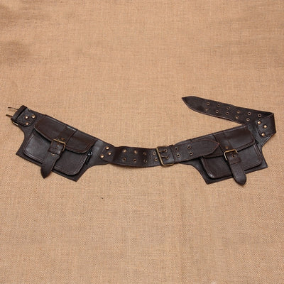 Leather 2 Pocket Utility Belt Bag - Brown