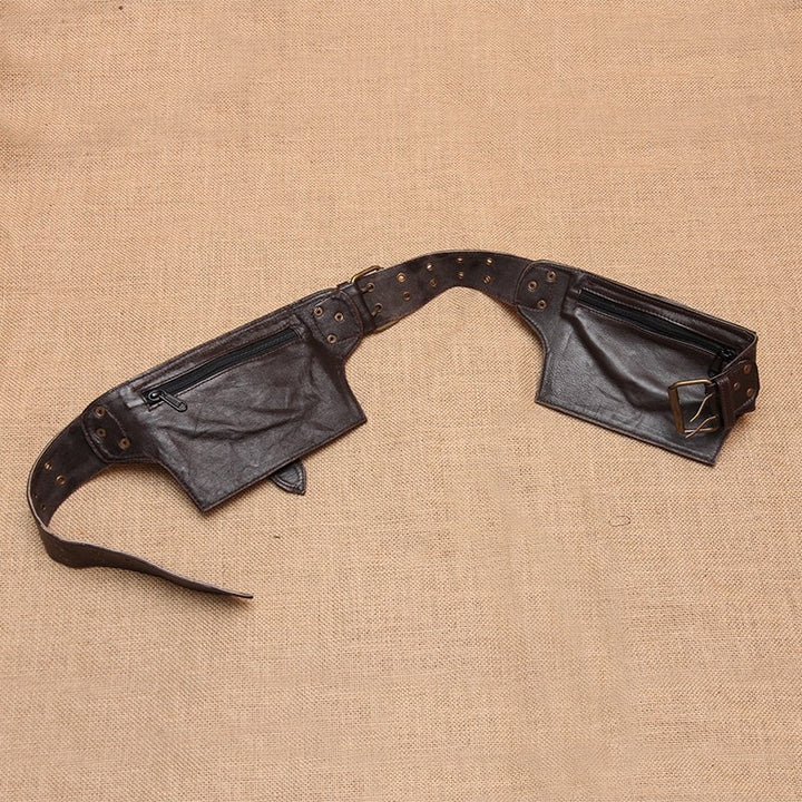 Leather 2 Pocket Utility Belt Bag - Brown, Back view