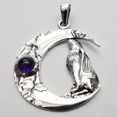 Moon Gazing Hare & Amethyst Necklace