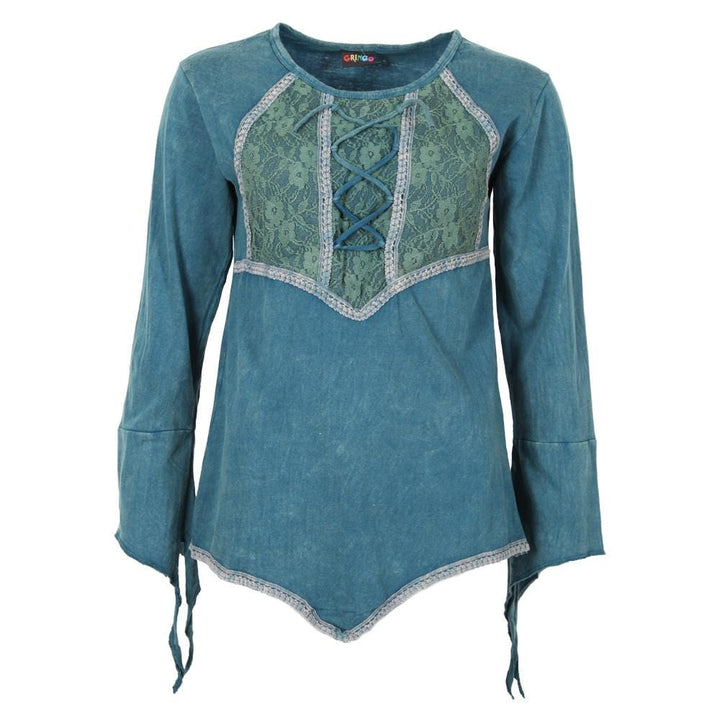 Split Cuff Lace Trim Top