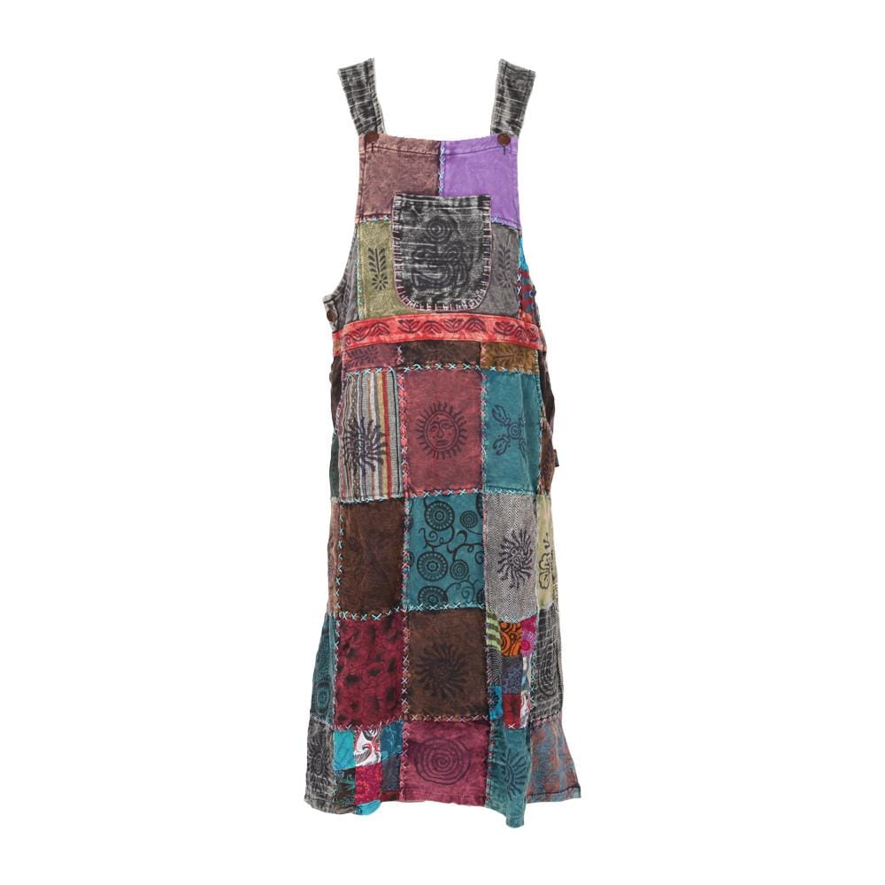 Over Stitched Patchwork Dungarees Dress