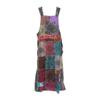 Over Stitched Patchwork Dungarees Dress