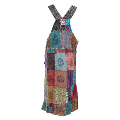 Over Stitched Patchwork Dungarees Dress