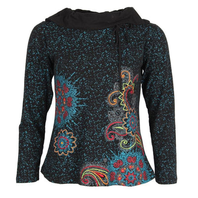 Embroidered Cowl Neck Top