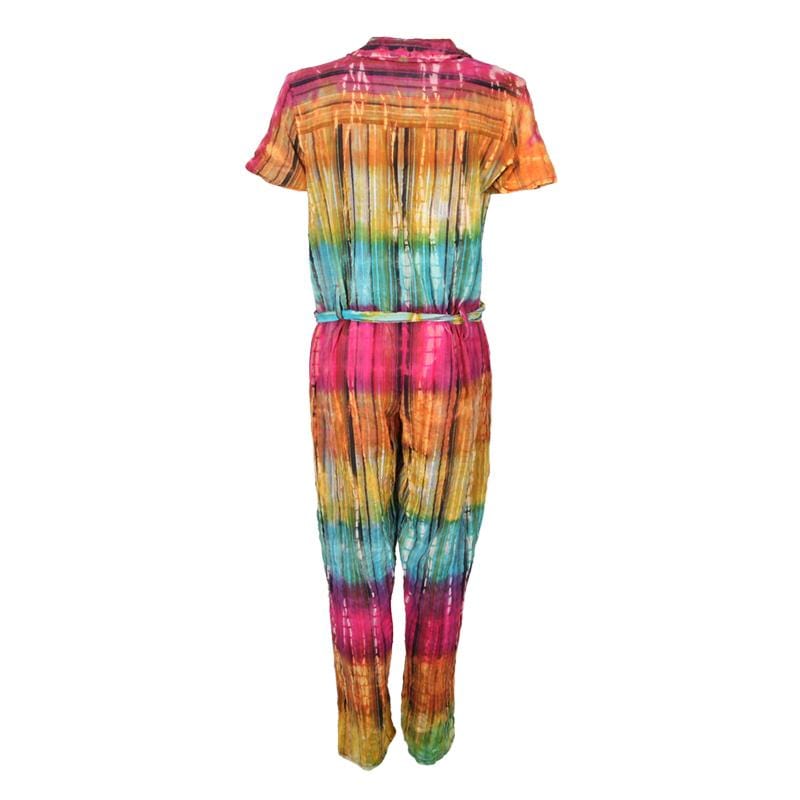 Tie Dye Short Sleeve Seersucker Jumpsuit