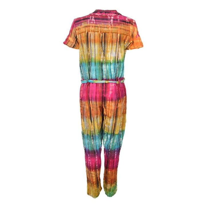 Tie Dye Short Sleeve Seersucker Jumpsuit
