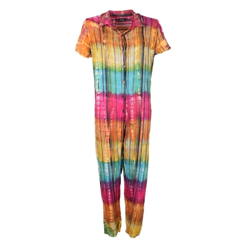 Tie Dye Short Sleeve Seersucker Jumpsuit