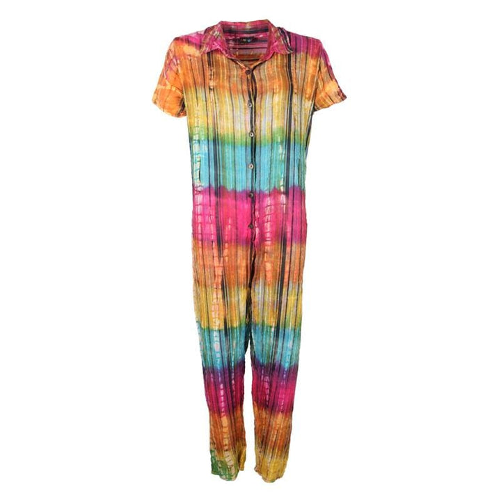 Tie Dye Short Sleeve Seersucker Jumpsuit