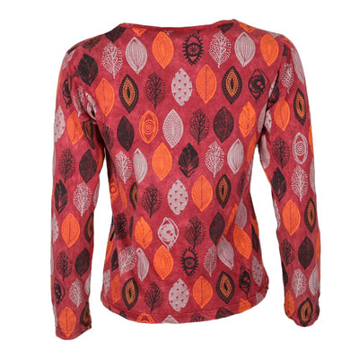 Leaf Print & Embroidery Long sleeve Top