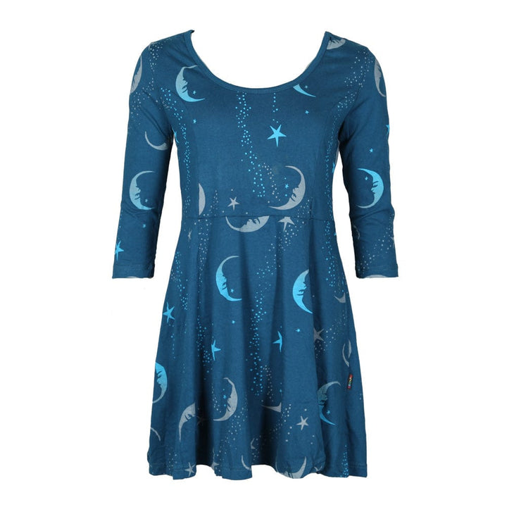 Moon & Stars Screen Print 3/4 Sleeve Midi Dress