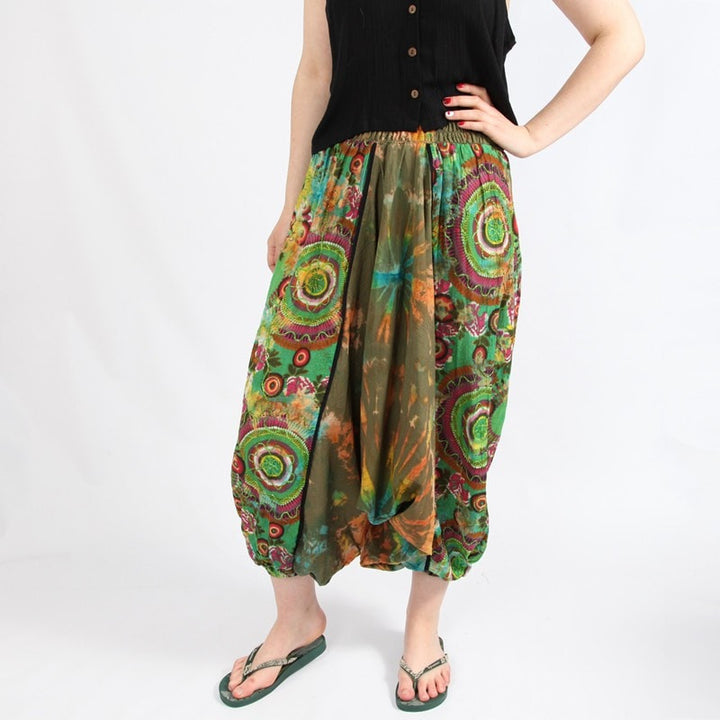 Tie Dye & Print Shirred Harem Pants