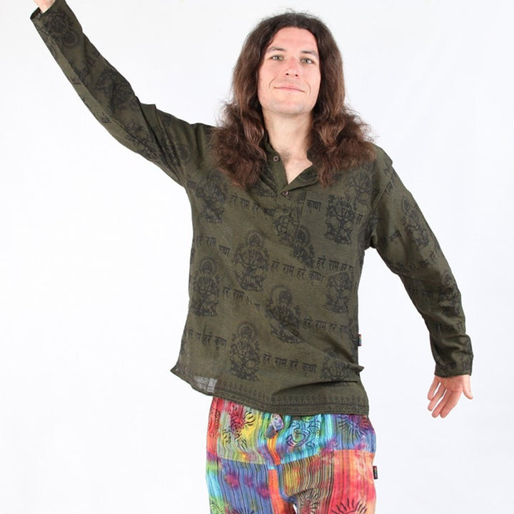 Ganesh Print Cotton Grandad Shirt