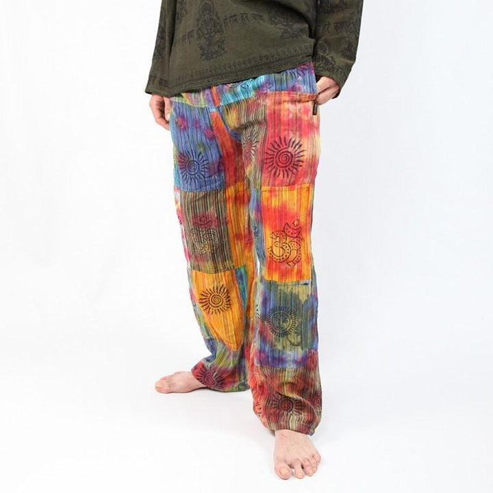 Tie Dyed & Print Patchwork Relaxed Trousers