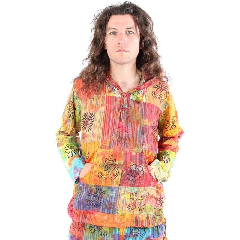 Tie Dyed & Print  Patchwork Hooded Shirt