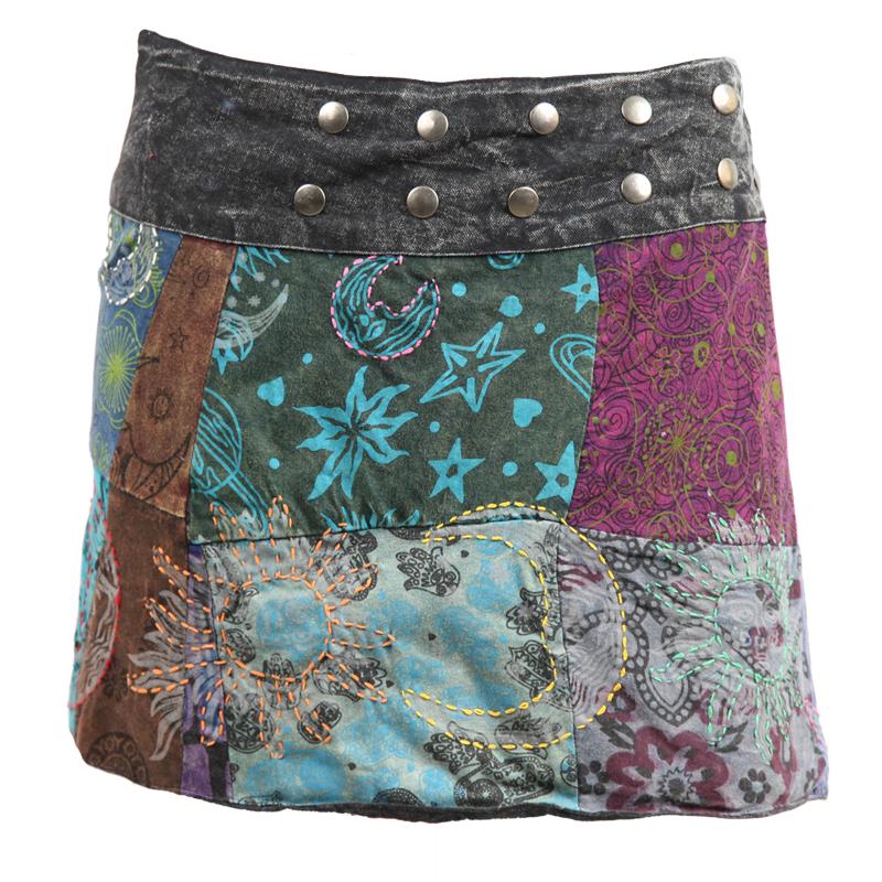 Embroidered Patchwork Popper Skirt