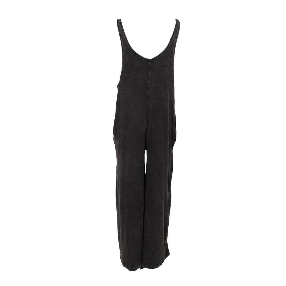 Plunge Neck Embroidered Overalls