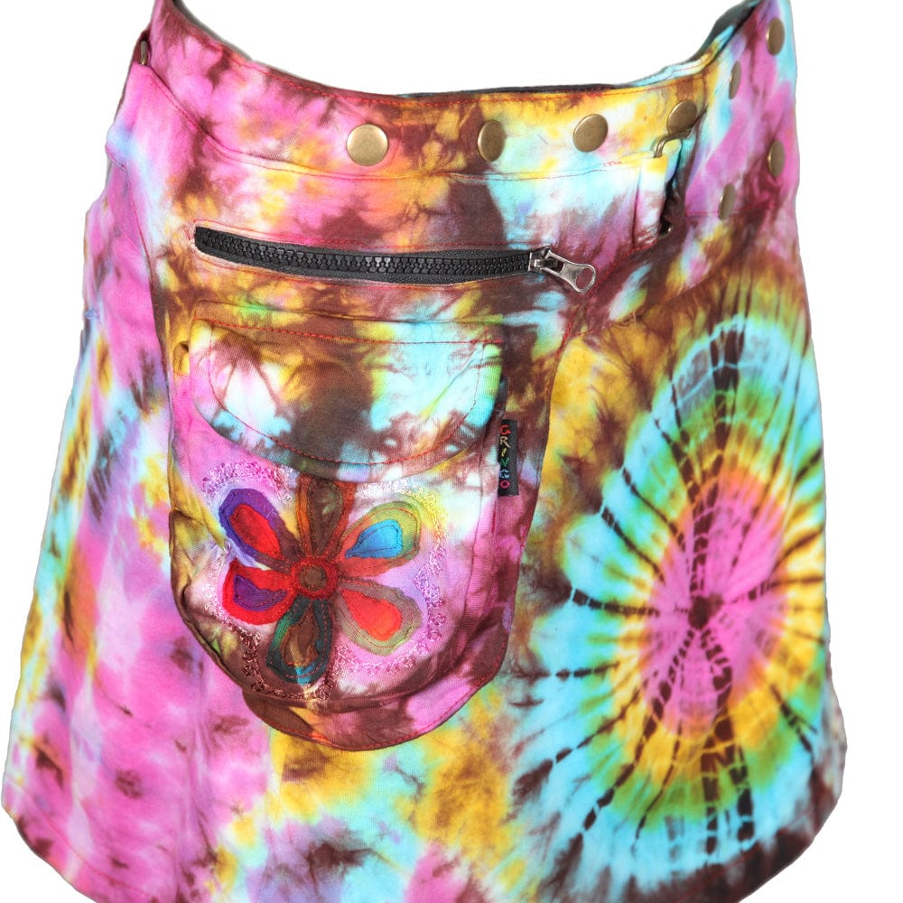 Tie Dye Embroidered Popper Skirt