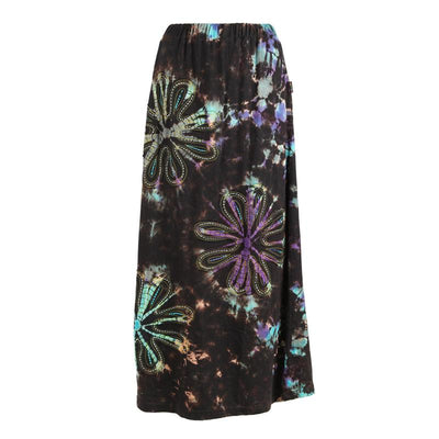Tie Dye Flower Embroidered Maxi Skirt