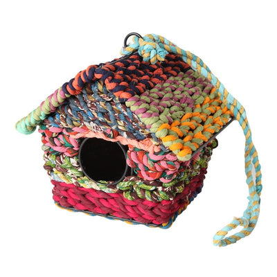 Bird box made from recycled fabric