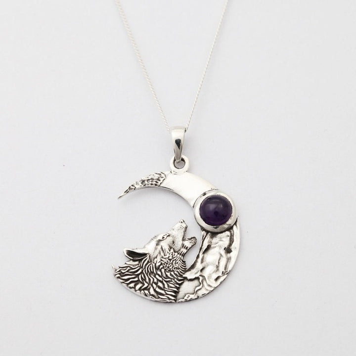 Wolf & The Moon With Amethyst Necklace