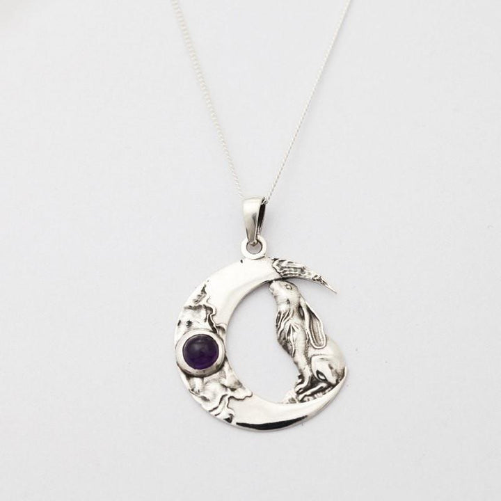 Moon Gazing Hare & Amethyst Necklace