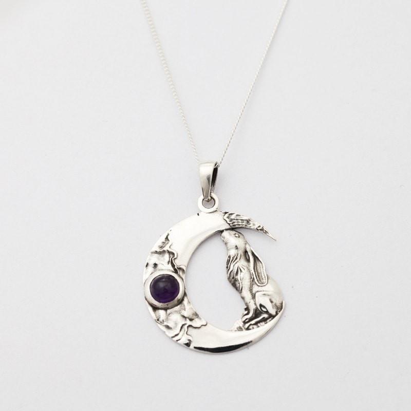 Moon Gazing Hare & Amethyst Necklace