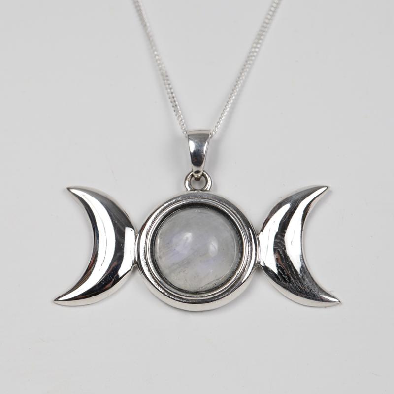 925 Silver Triple Moon Pendant With Moonstone