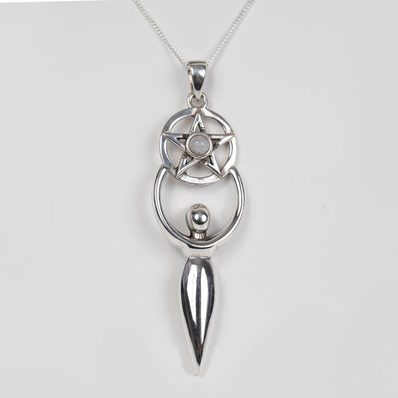 Sterling Silver Goddess And Pentagram Pendant