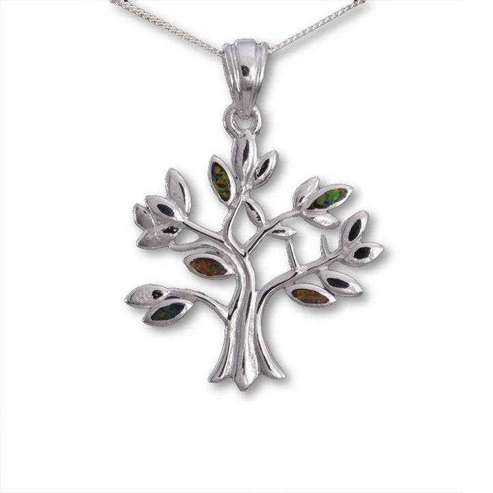 Tree Of Life Fire Opal Pendant Necklace