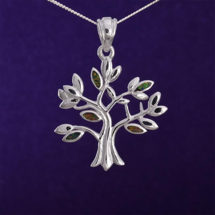Tree Of Life Fire Opal Pendant Necklace