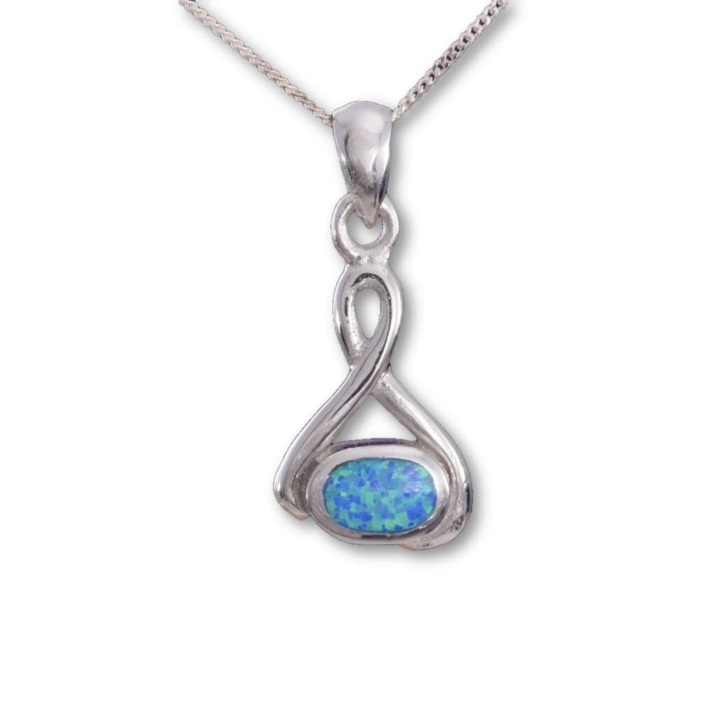 925 Silver Celtic knot blue fire opal inlay