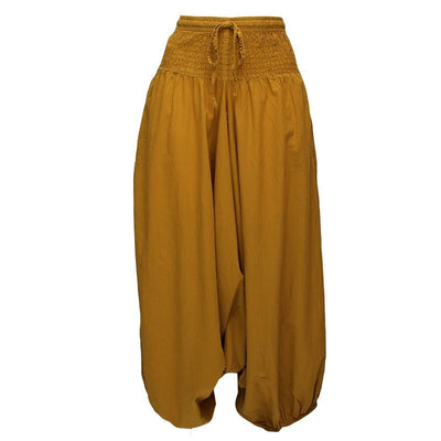 very low drop crotch baggy harem pants in dark yellow 