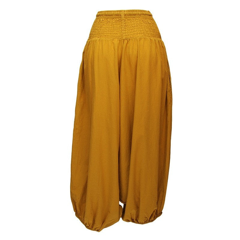 very low drop crotch baggy harem pants in dark yellow 