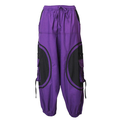 Harem Trousers Drop Crotch Spiral pattern pocket - Purple, Front