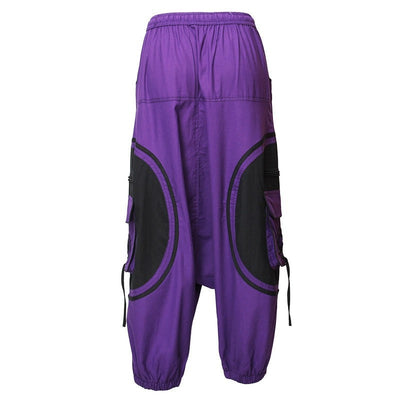 Harem Trousers Drop Crotch Spiral pattern pocket - Purple, Back view