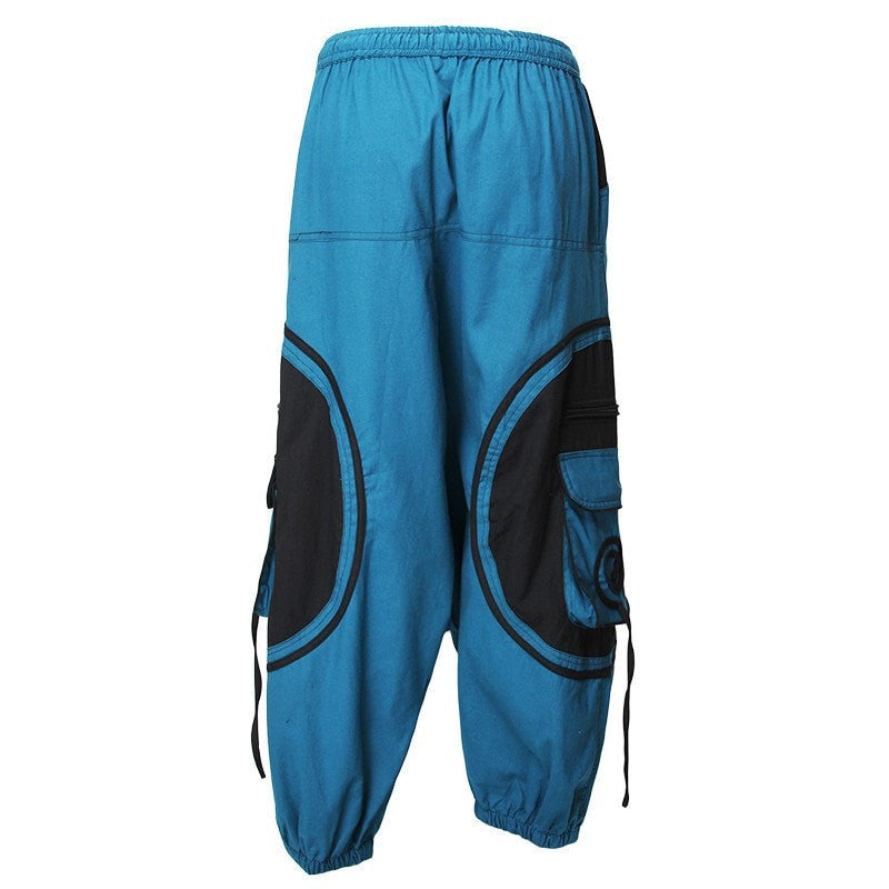 Harem Trousers Drop Crotch Spiral pattern pocket - Turquoise, Back View