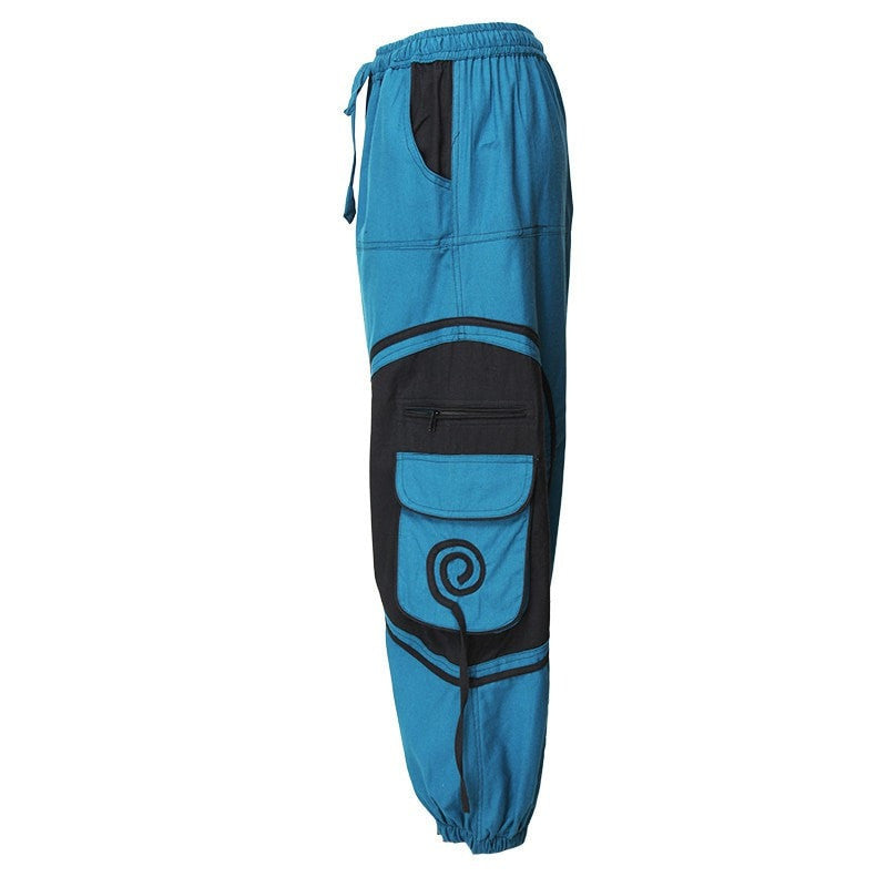 Harem Trousers Drop Crotch Spiral pattern pocket - Turquoise, Side view