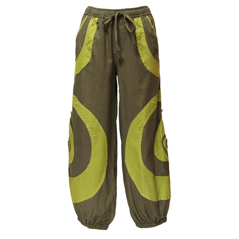Spiral Harem Trousers Pants High Crotch - Green, Front view