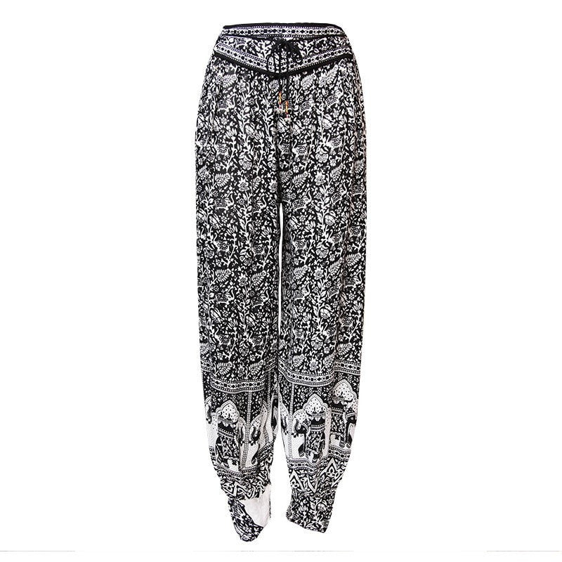 Elephant Monochrome Print Harem Trousers